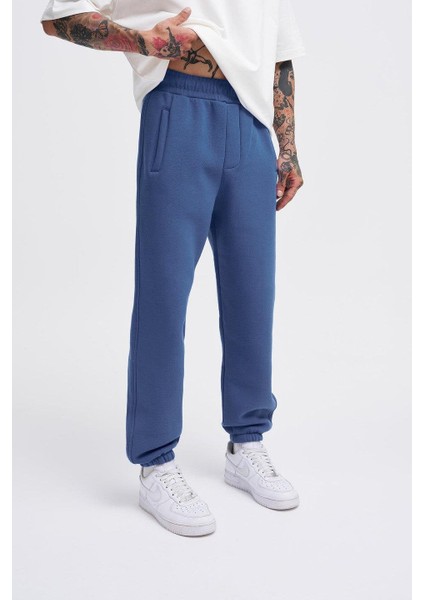 Erkek Relaxed Jogger Basic Sabah Mavi Eşofman Altı