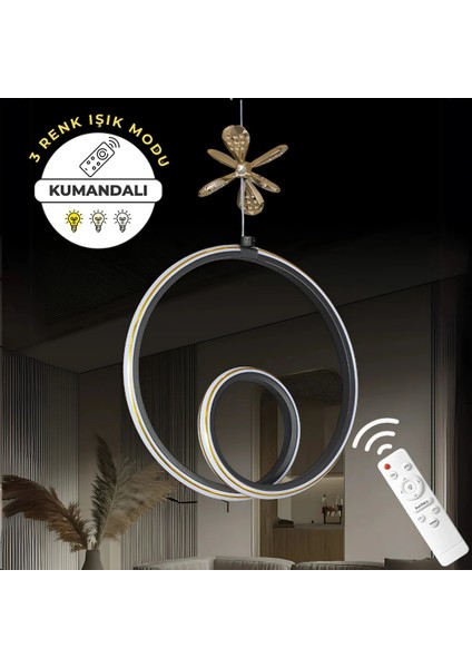 Yakamoz Siyah Uzaktan Kumandalı 3 Renk Ledli Özel Tasarım Gold Çizgili Gold Kelebek Dekor Detaylı Sarkık Ledli Avize Kumandalı Avize Dimmerli Avize
