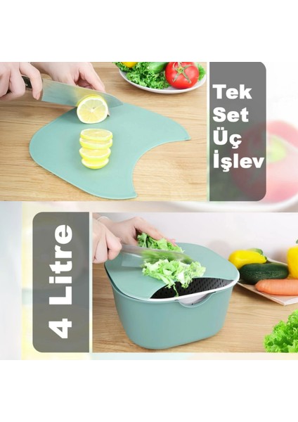 5 Parça Çok Amaçlı Mutfak Seti Karıştırma Kabı Süzgeç Kesme Tahtası Limon Sıkacağı