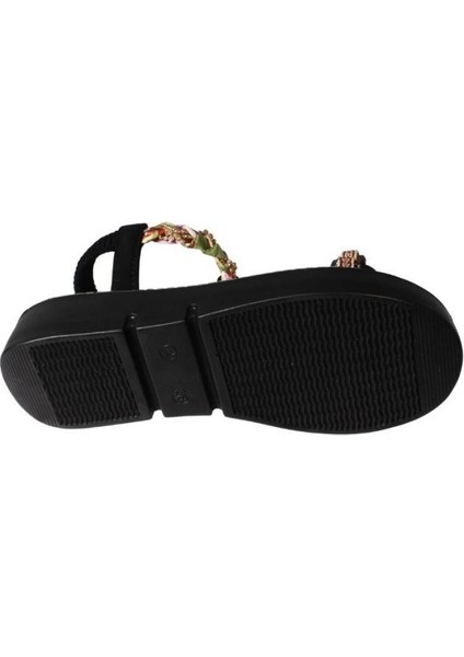 Yazkış Kadın Siyah Ten Taşlı Lastikli Rahat Taban Sandalet Topuk Boyu 4cm fırsatları