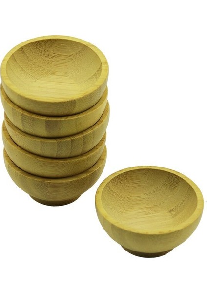 6 Adet Mini Ahşap Bambu Lokumluk - Çerezlik Kase Derinlik: 1.5cm - Çap: 6.2cm (3791)