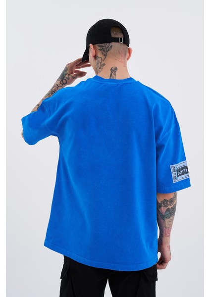 Erkek Born Again Eye Yıkamalı Oversize Açık Mavi Spotted Tişört