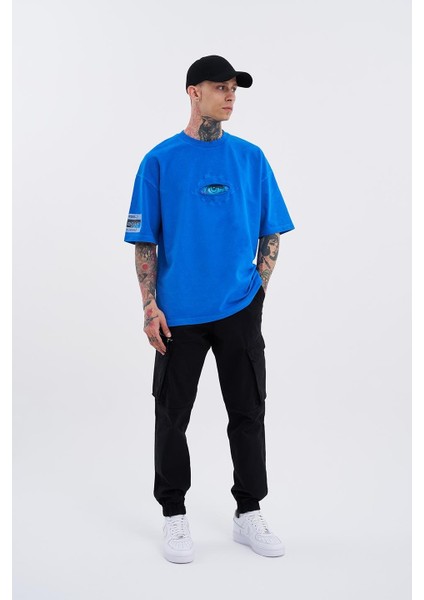 Erkek Born Again Eye Yıkamalı Oversize Açık Mavi Spotted Tişört