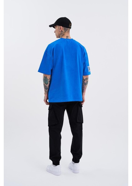 Erkek Born Again Eye Yıkamalı Oversize Açık Mavi Spotted Tişört
