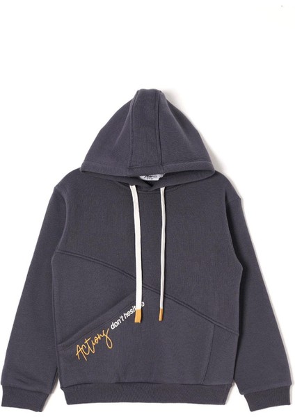 Kapüşonlu Uzun Kol Yazı Baskılı Antrasit Renk Erkek Çocuk Eşofman Takım fiyatları