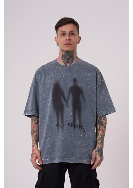 Erkek Free Sprit Yıkamalı Oversize Tişört Ghost Spotted