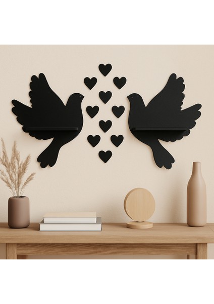 Çifte Kumru Ahşap 2'li Güvercin Duvar Rafı (30X28 Cm) fiyatları