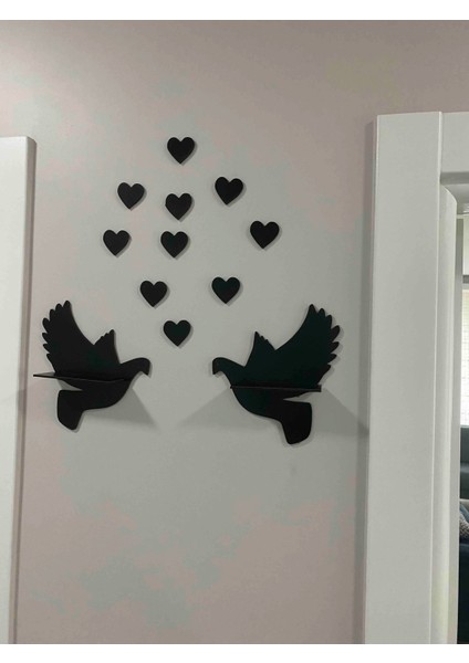 Çifte Kumru Ahşap 2'li Güvercin Duvar Rafı (30X28 Cm) modelleri