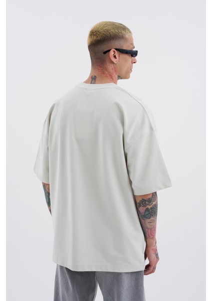 Erkek Mch Mahhong Baskılı Oversize Gri Tişört