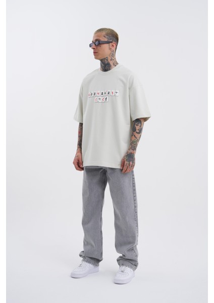 Erkek Mch Mahhong Baskılı Oversize Gri Tişört