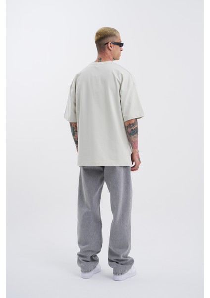 Erkek Mch Mahhong Baskılı Oversize Gri Tişört