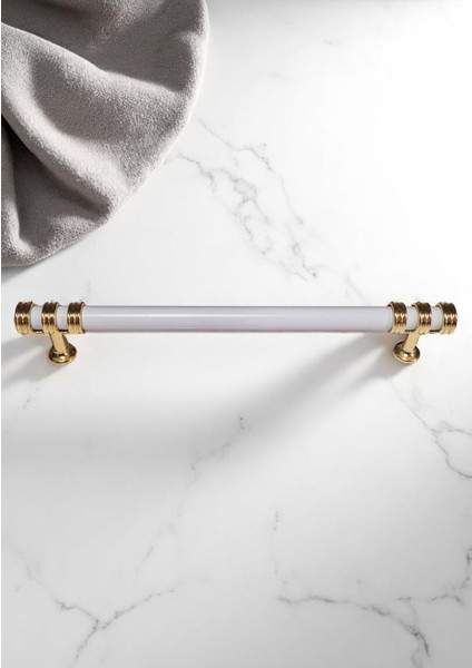 Nesli Alüminyum Metal Lüks Modern Mobilya Çekmece Mutfak Dolabı Kulpu Beyaz-Altın (10 Adet) fiyatları