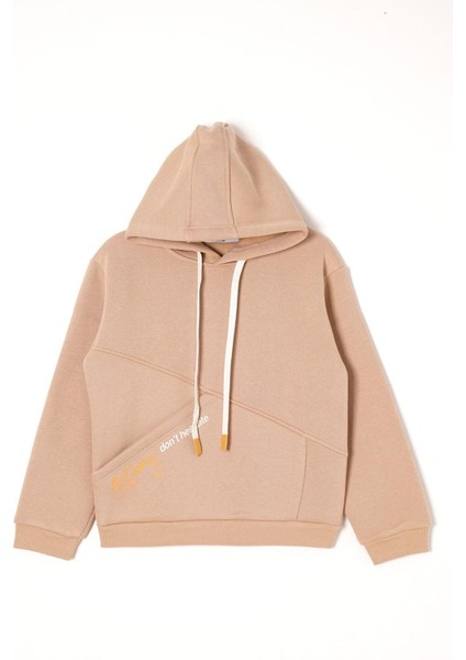 Kapüşonlu Uzun Kol Yazı Baskılı Vizon Renk Erkek Çocuk Eşofman Takım fiyatları