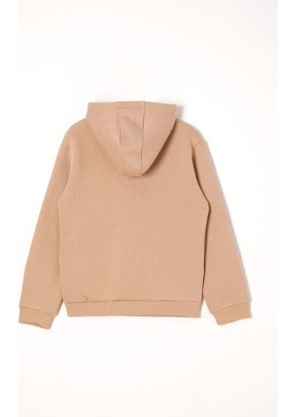 Kapüşonlu Uzun Kol Yazı Baskılı Vizon Renk Erkek Çocuk Eşofman Takım modelleri