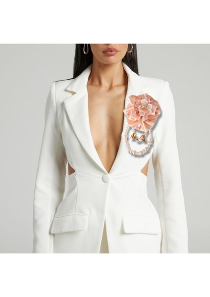 Pudra Saten Gül Broş, Yaka Iğnesi, Yaka Çiçeği