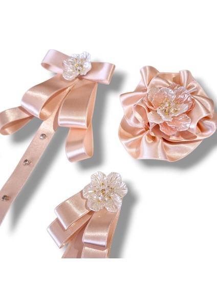 4 Lü Pudra Saten Broş Set,yaka Iğnesi, Yaka Cicegi ,gül Broş