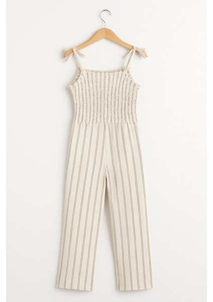 Kız Çocuk Askılı Çizgili Yazlık Tulum – Keten Görünümlü Rahat Kalıp fırsatları