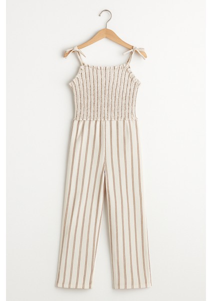 Kız Çocuk Askılı Çizgili Yazlık Tulum – Keten Görünümlü Rahat Kalıp indirimleri