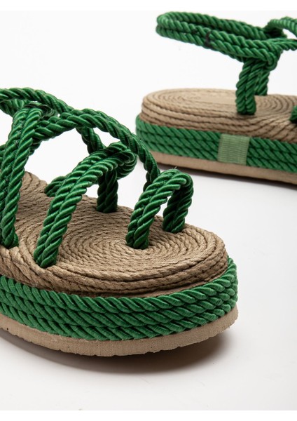 Bless Kadın Yeşil Günlük Rahat Taban Hasır Sandalet Terlik fiyatları