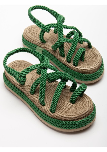 Bless Kadın Yeşil Günlük Rahat Taban Hasır Sandalet Terlik modelleri