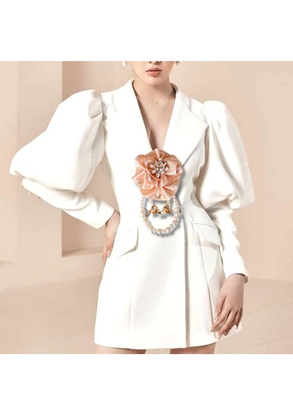 Pudra Saten Gül Broş, Yaka Iğnesi, Yaka Çiçeği