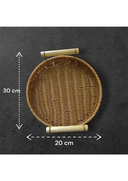 Küçük Boy Yuvarlak Sunum Dekor Rattan Tepsi 30 x 20 cm