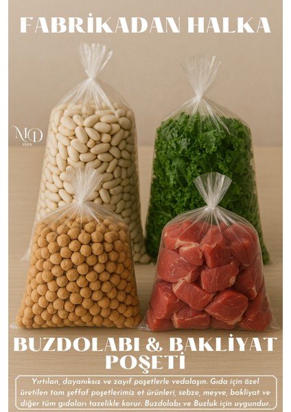 2 kg Küçük Boy | Ekstra Kalın Şeffaf Torba – Et, Süt, Bakliyat Için Orijinal Gıda Poşeti