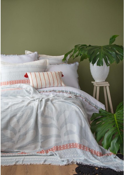 Çift Kişilik Pamuk Yatak Örtüsü Seti Zest Mavı - Yatak Ortusu Set