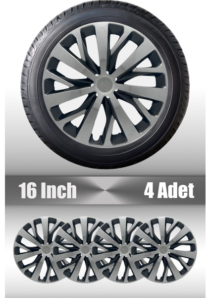 Renault Kangoo Trafic Master 16" Inç Uyumlu 4 Adet 1 Takım Gri Siyah Jant Kapağı