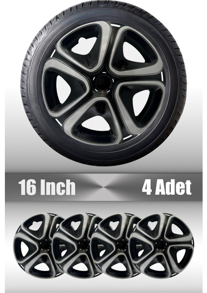 Citroen Berlingo Jumper Jumpy 16" Inç Uyumlu 4 Adet 1 Takım Gri Siyah Jant Kapağı