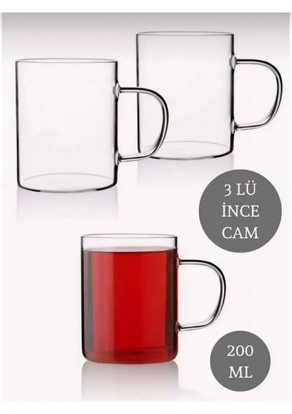 3 Lü Borosilikat Isıya Dayanıklı Cam Bardak 200 ml
