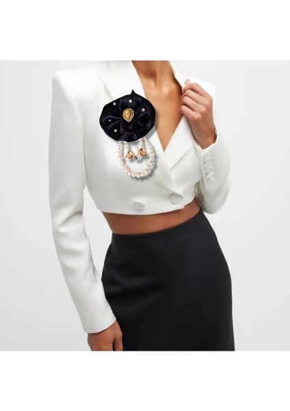 Saten Siyah Gül Broş, Yaka Iğnesi, Yaka Çiçeği