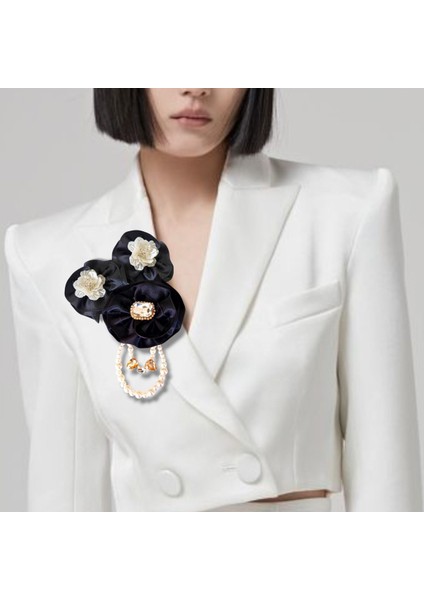 3 Lü Set Saten Siyah Gül Broş, Yaka Iğnesi, Yaka Çiçeği