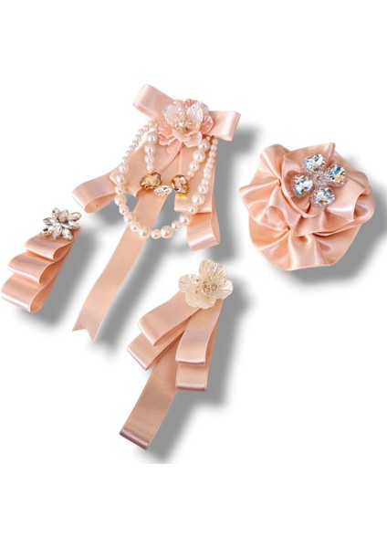 4 Lü Pudra Saten Broş Set,yaka Iğnesi, Yaka Cicegi ,gül Broş