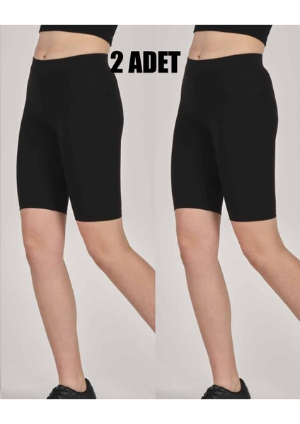 2'li Paket Kadın Modal Bi̇si̇klet Boy Orta Yüksek Bel Di̇z Üstü Ince Si̇yah Likralı Tayt