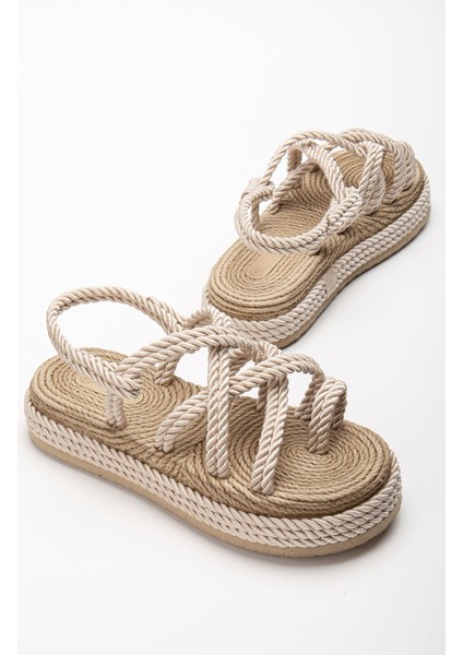 Bless Kadın Bej Günlük Rahat Taban Hasır Sandalet Terlik modelleri