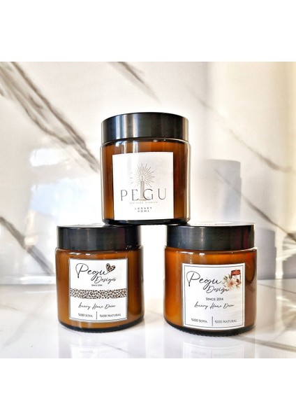 Lux Home 3'lü Set Amber Kavanoz Soya Wax Kokulu Doğal Mum