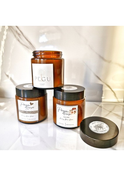 Lux Home 3'lü Set Amber Kavanoz Soya Wax Kokulu Doğal Mum modelleri