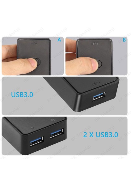 USB 3.0 2 Port Kvm Switch Çift Yönlü 1 Giriş 2 Çıkış - 2 Giriş 1 Çıkış