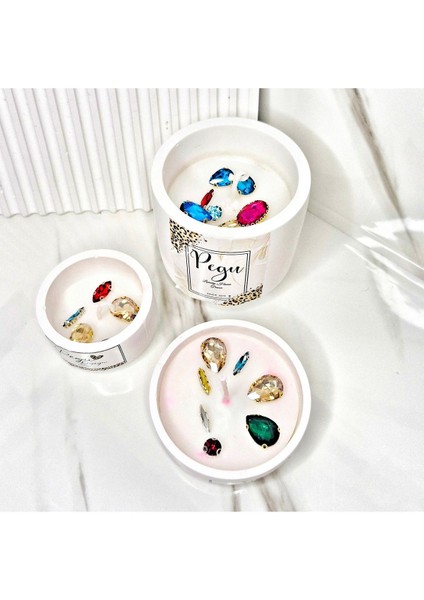 3 Lü Kristal Taşlı Özel Tasarım %100 Doğal Soya Wax Mum