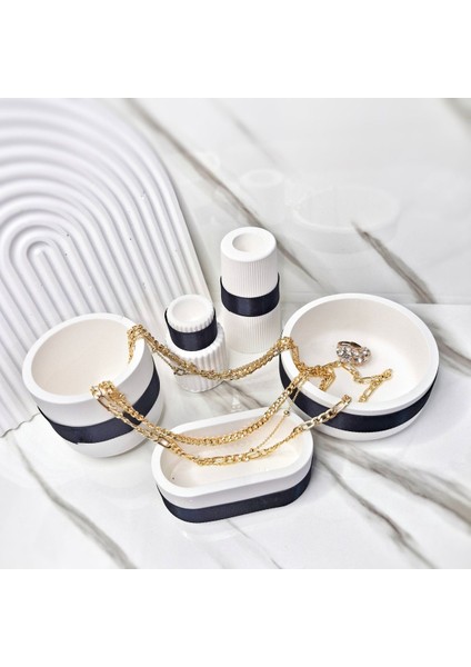 Lux Home 5 Li Set Siyah Satenli Dekoratif Mumluk ,samdan Yuvarlak Kavanoz