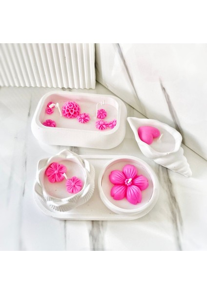Lux Home 5 Li Set Çiçek Bahçesi Serisi Büyük BOY,%100 Soya Wax Mum, Lotus, Deniz Kabuğu