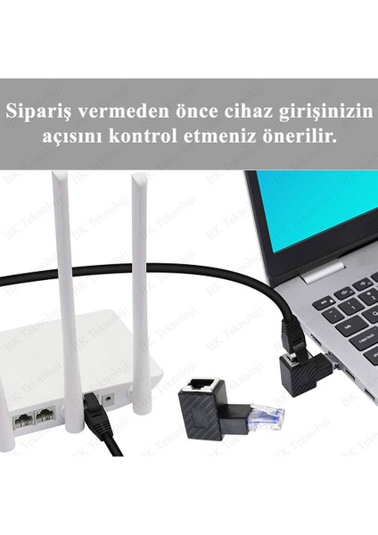 90 Derece Açılı RJ45 Erkek-Dişi Dirsek Ethernet Lan Adaptör