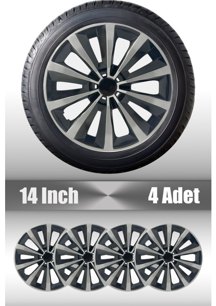 Fiat Doblo Fiorino 14" Inç Uyumlu 4 Adet 1 Takım Gri Siyah Jant Kapağı