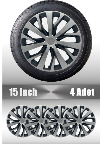 Fiat Punto Doblo Fiorino 15" Inç Uyumlu 4 Adet 1 Takım Gri Siyah Jant Kapağı