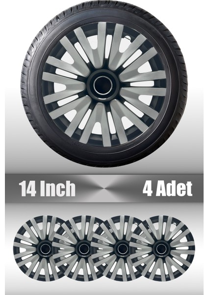 Toyota Yaris Avensis Aygo 14" Inç Uyumlu 4 Adet 1 Takım Gri Siyah Jant Kapağı
