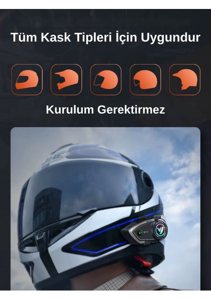 Y80 Intercom Bluetooth Motosiklet Kask Kulaklığı Uyumlu Intercom Kulaklık