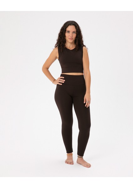 Kahverengi EcoVero Viskoz Sırt Dekolteli Drape Detaylı Crop Sırt Pencereli Büstiyer modelleri