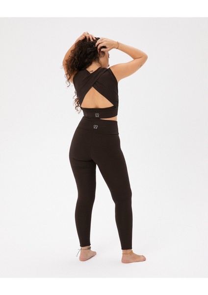 Kahverengi EcoVero Viskoz Sırt Dekolteli Drape Detaylı Crop Sırt Pencereli Büstiyer fırsatları