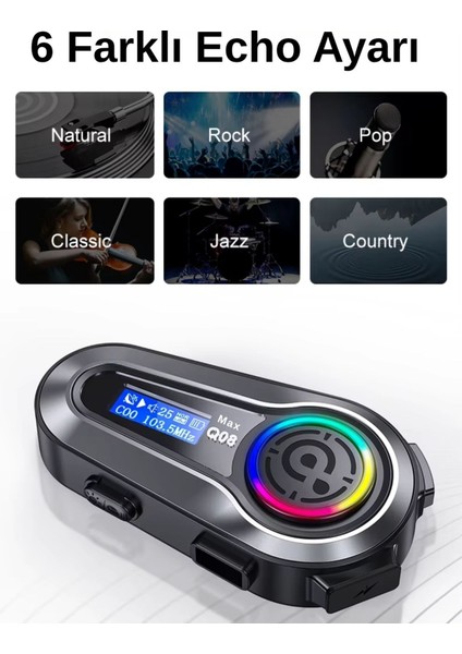 Q08 Max Rgb Işık Efektli Intercom Bluetooth Motosiklet Kask Kulaklığı Intercom Kulaklık